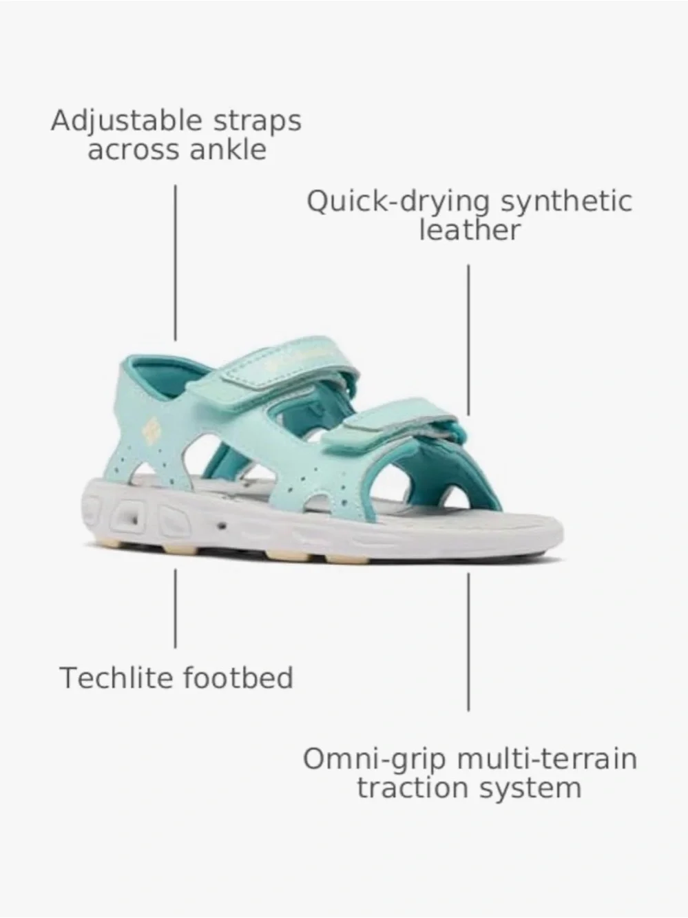 Columbia Techsun Girls Kids Aqua Teal Velcro Sport Sandals NWT Size 8